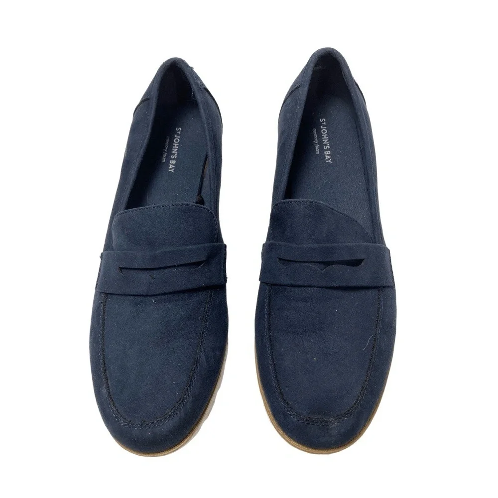 St Johns Bay‎ Barrow Bright Navy Wedge Penny Loafer Slip On Shoes Sz 9